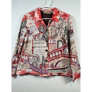 Life Style Petite Large Women's Artful Print Button Front Lightweight Jacket